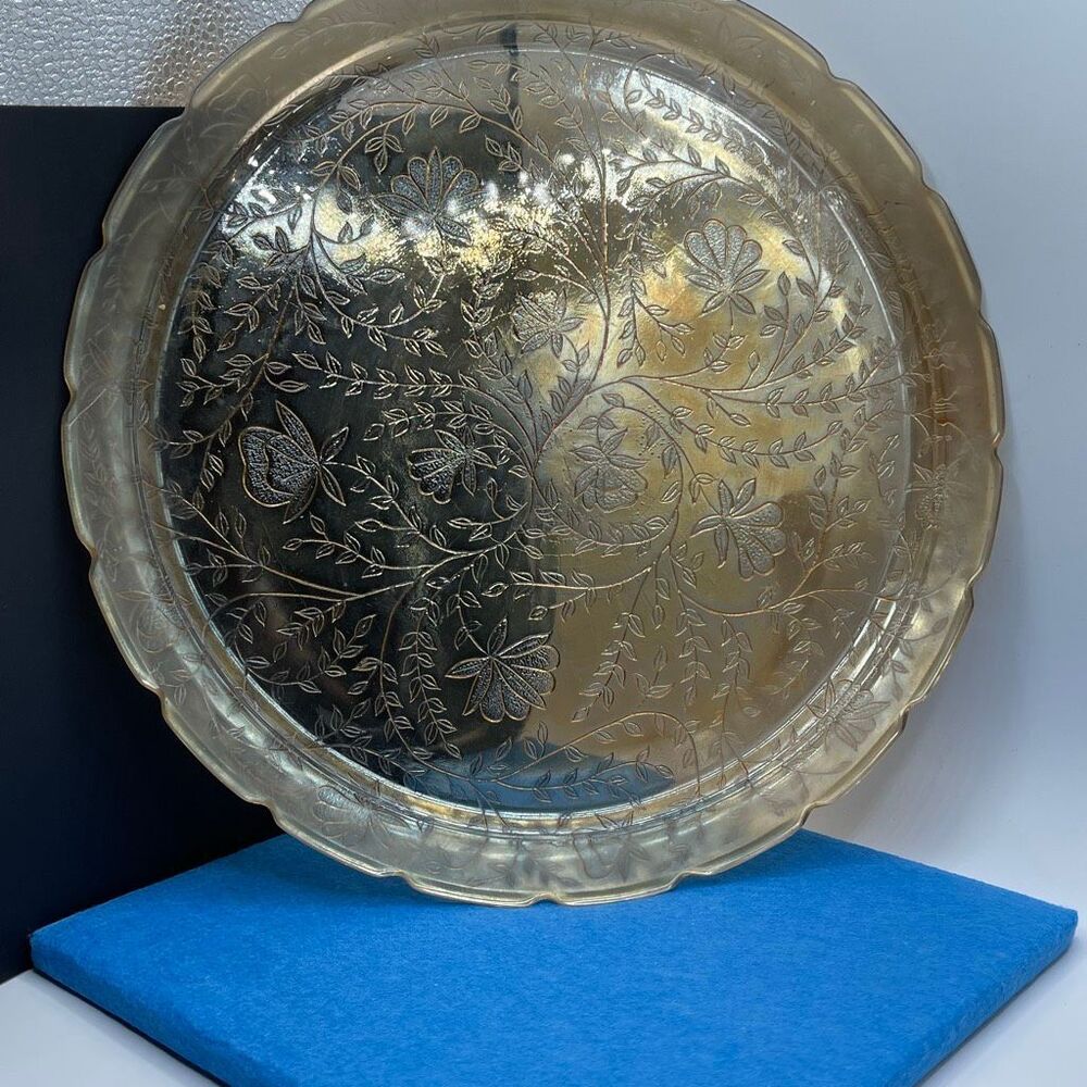 Jeannette Glass serving tray Floragold “ Louisa” marigold iridescent.